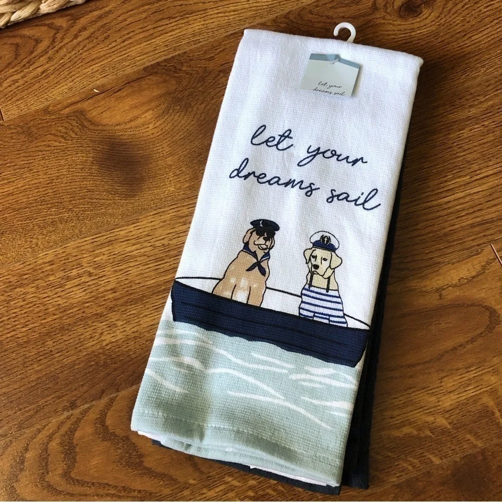“Let Your Dreams Sail” Dog 2 pack kitchen towels
